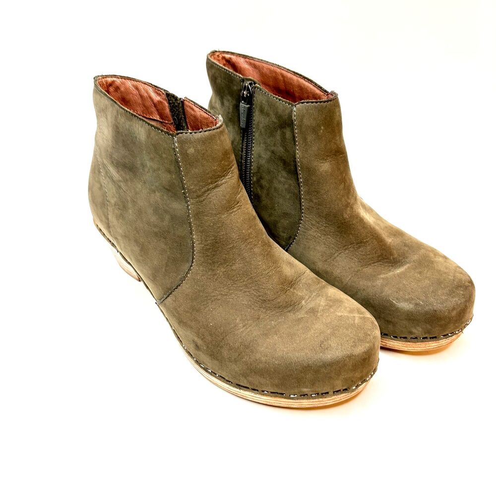 DANSKO Maria Green Suede Leather Zip Up Ankle Booties Womens Size EU 39/US 9